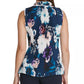 Blusa plissada com decote em V floral DKNY feminina, azul, tamanho grande