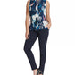 Blusa plissada com decote em V floral DKNY feminina, azul, tamanho grande