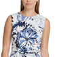 Blusa feminina DKNY com estampa floral e nó lateral, azul, tamanho pequeno
