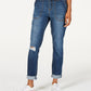 Calça jeans feminina Vanilla Star com punho rasgado, azul, tamanho 1