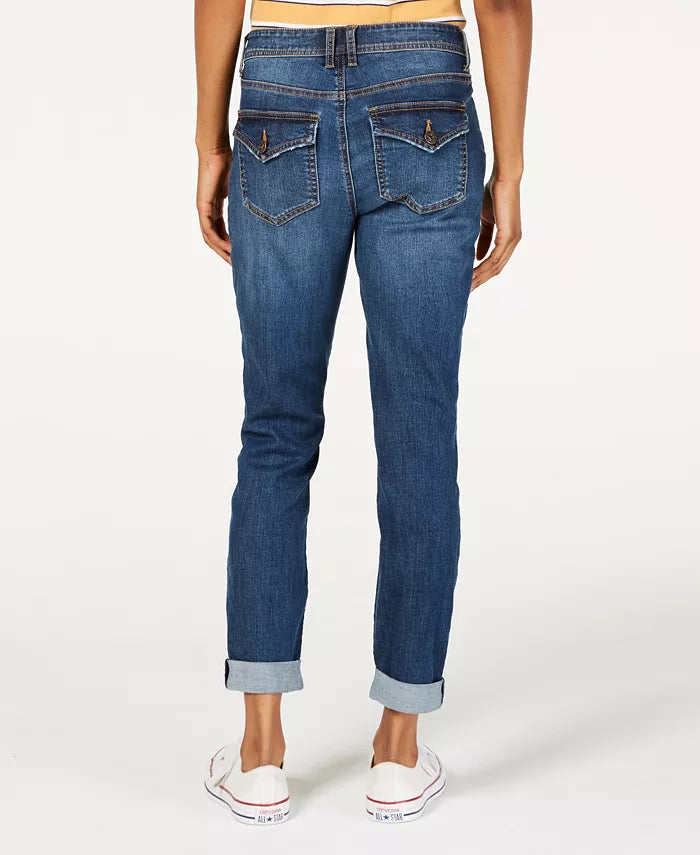 Calça jeans feminina Vanilla Star com punho rasgado, azul, tamanho 1