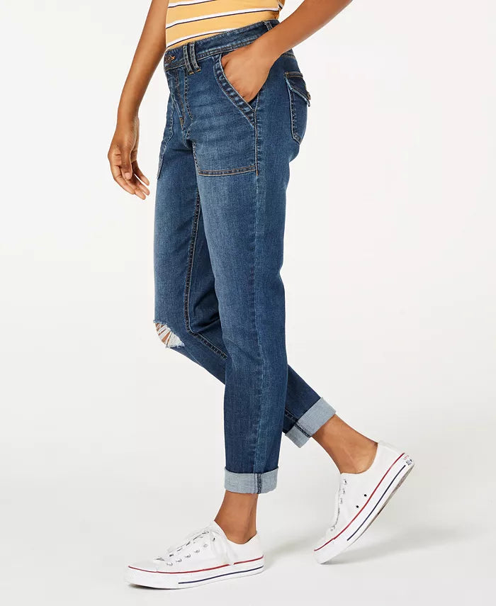 Calça jeans feminina Vanilla Star com punho rasgado, azul, tamanho 1