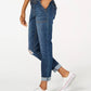Calça jeans feminina Vanilla Star com punho rasgado, azul, tamanho 0