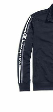 Jaqueta de corrida Champion masculina com listras e logotipo, azul, tamanho XXG