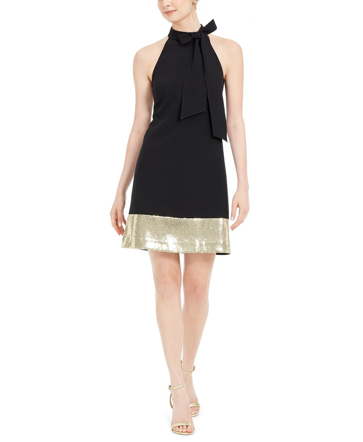 Vestido feminino Vince Camuto com decote em V e bainha brilhante, tamanho 16