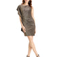 Vestido feminino metálico assimétrico justo Vince Camuto, tamanho 14, dourado