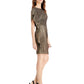 Vestido feminino metálico assimétrico justo Vince Camuto, tamanho 14, dourado
