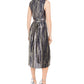 Vestido feminino Vince Camuto sem mangas com pregas metálicas, azul, tamanho 14