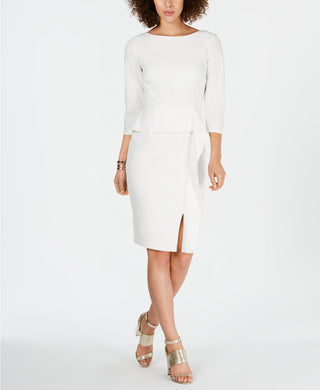 Vestido justo com cintura peplum feminino Vince Camuto, branco, tamanho 10