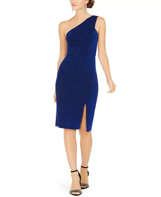 Vestido feminino Vince Camuto com um ombro só e glitter, azul, tamanho 14