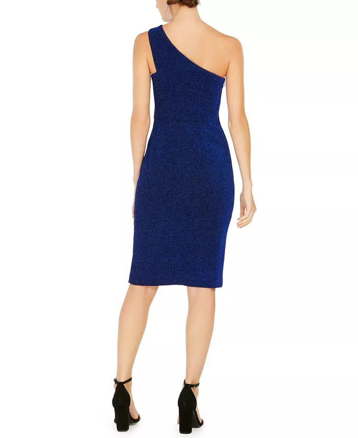 Vestido feminino Vince Camuto com um ombro só e glitter, azul, tamanho 14
