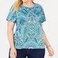Camiseta feminina plus size com estampa paisley Tommy Hilfiger, verde, tamanho 2X