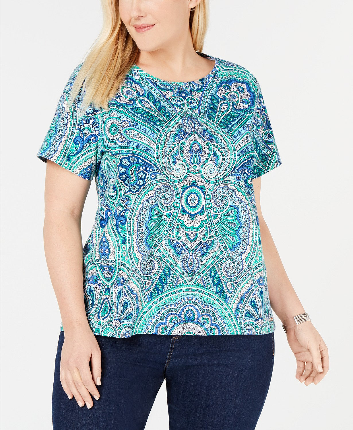 Camiseta feminina plus size com estampa paisley Tommy Hilfiger, verde, tamanho 2X