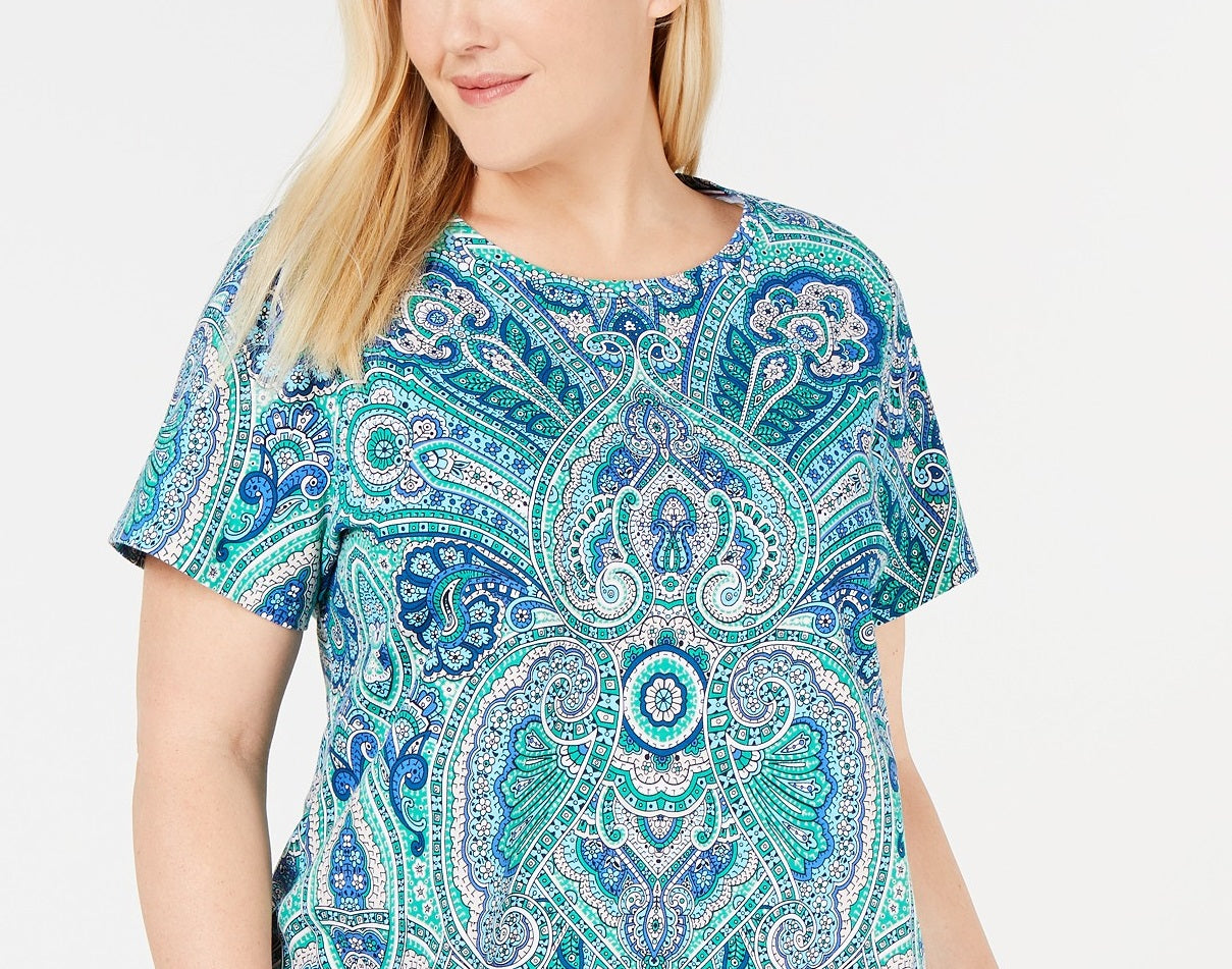 Camiseta feminina plus size com estampa paisley Tommy Hilfiger, verde, tamanho 2X