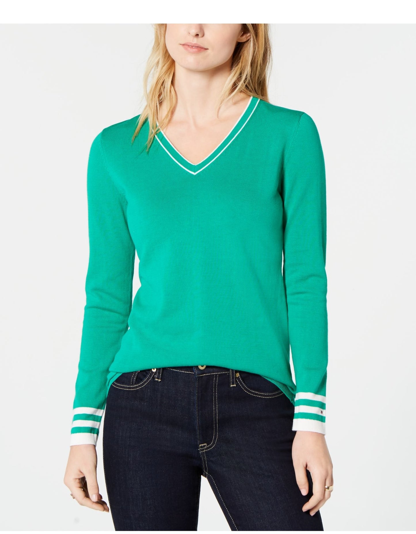 Tommy Hilfiger Suéter Feminino Manga Longa Gola V Verde Tamanho 0X