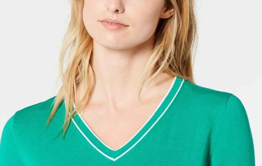 Tommy Hilfiger Suéter Feminino Manga Longa Gola V Verde Tamanho 0X