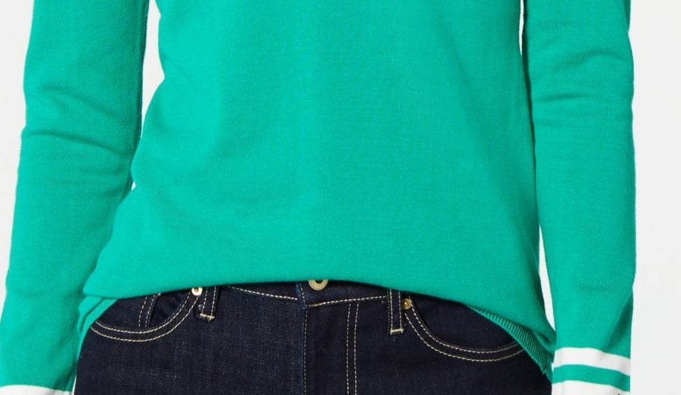 Tommy Hilfiger Suéter Feminino Manga Longa Gola V Verde Tamanho 0X