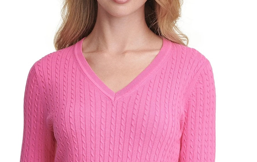Suéter feminino Tommy Hilfiger Plus Cotton com decote em V, rosa, tamanho 3X