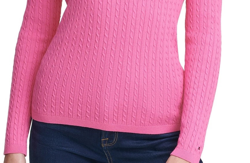 Suéter feminino Tommy Hilfiger Plus Cotton com decote em V, rosa, tamanho 3X