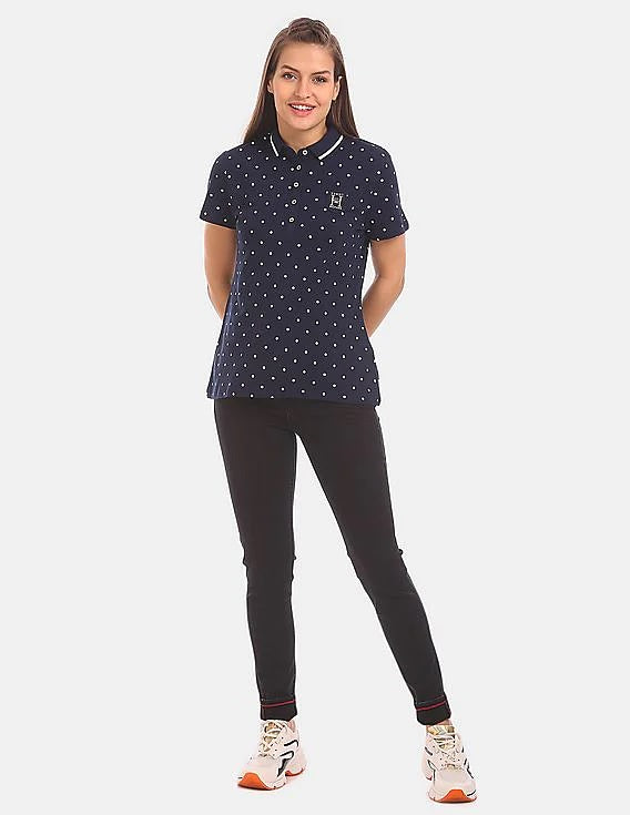 Polo Tommy Hilfiger Plus com estampa de bolinhas, tamanho 3X, feminino, preto