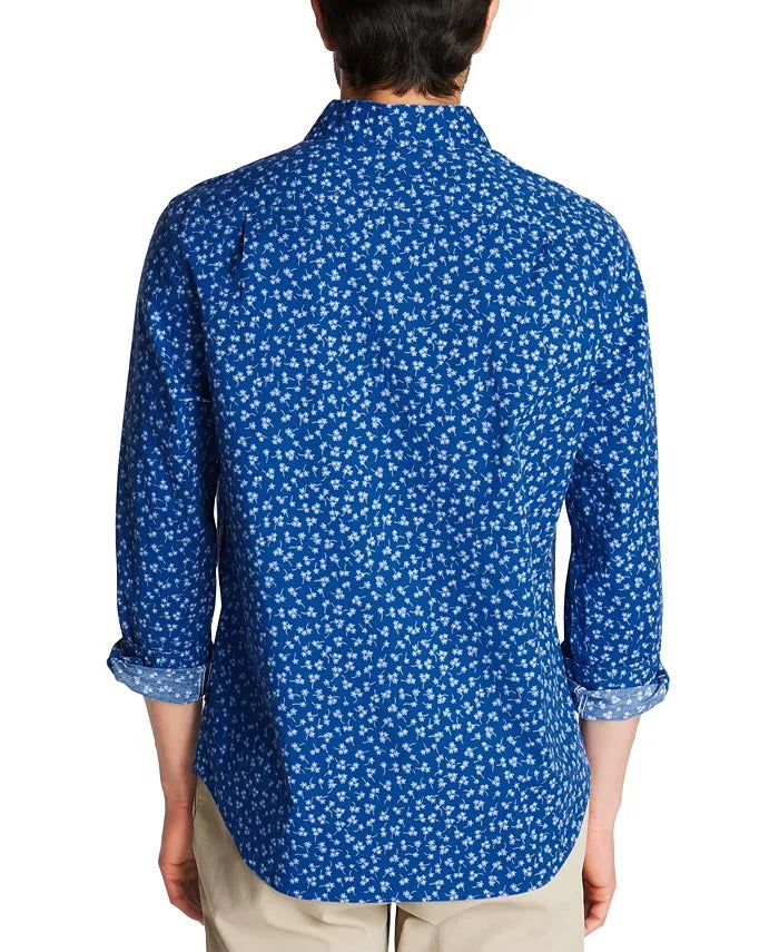 Camisa de popeline elástica com estampa floral e ajuste clássico azul Nautica masculina, tamanho 2 extra grande