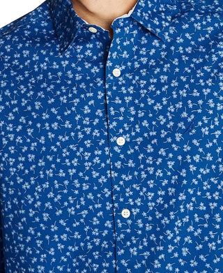 Camisa de popeline elástica com estampa floral e ajuste clássico azul Nautica masculina, tamanho 2 extra grande