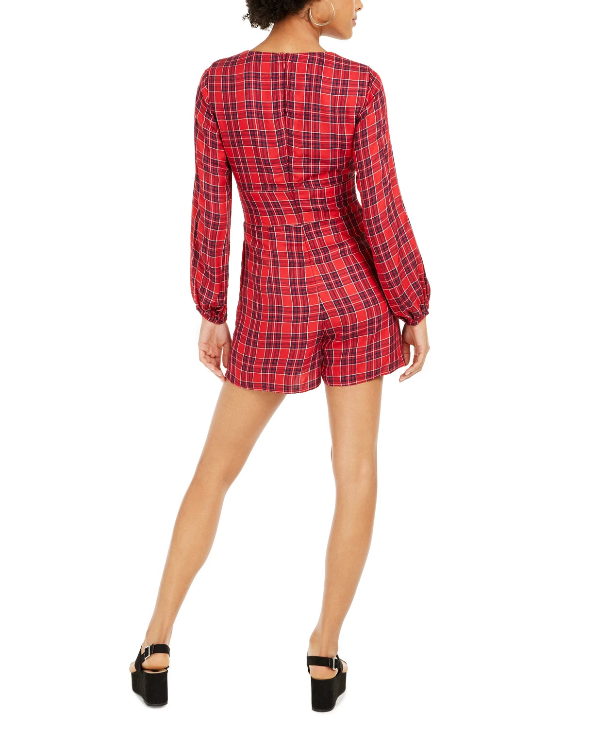 Vestido macacão feminino GUESS xadrez Dacey com decote sobrepeliz vermelho tamanho 10
