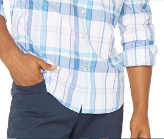Camisa xadrez azul vela masculina Nautica, branca, tamanho pequeno