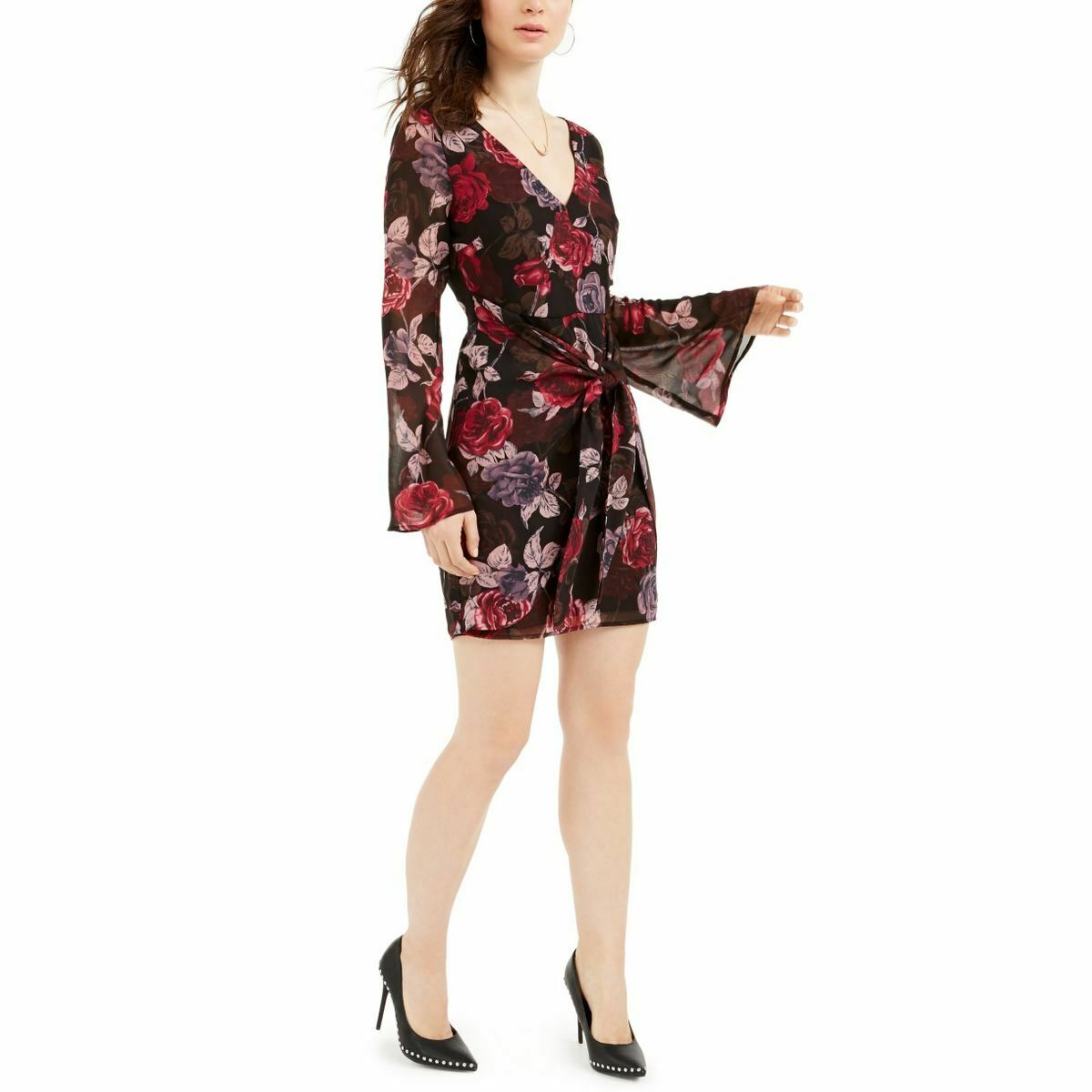 Vestido estampado floral Maiya da Guess para mulheres, preto, tamanho médio