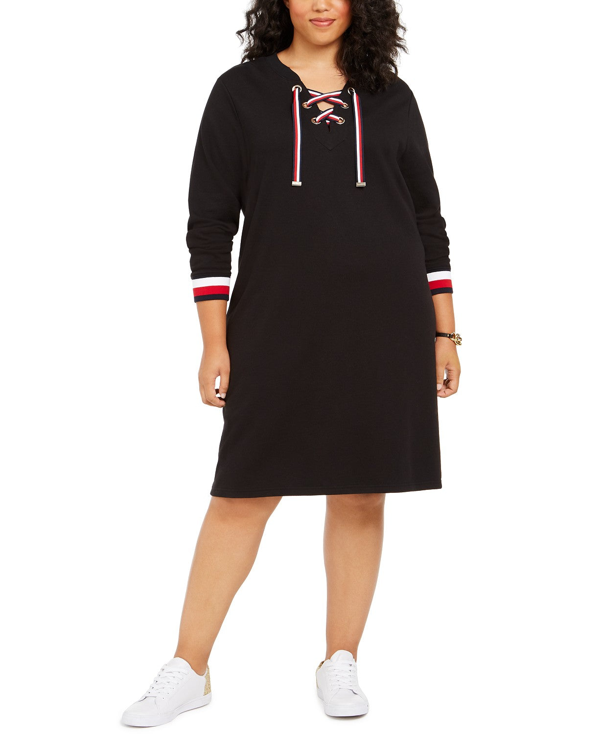 Vestido pulôver plus size com cadarço Tommy Hilfiger feminino, preto, tamanho 1X