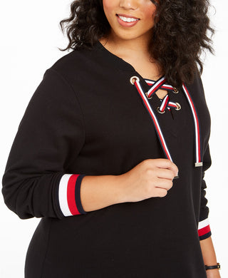 Vestido pulôver plus size com cadarço Tommy Hilfiger feminino, preto, tamanho 1X