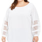 Blusa feminina plus size Calvin Klein com manga de renda, branca, tamanho 1X