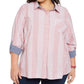 Camisa listrada de algodão plus size feminina Tommy Hilfiger vermelha tamanho 1X