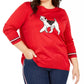 Tommy Hilfiger Suéter Feminino Plus Knit com Estampa de Cachorro, Médio, Vermelho, Tamanho 1X