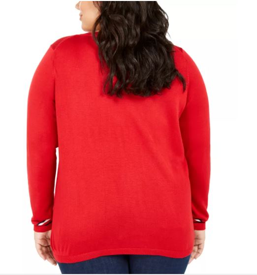 Tommy Hilfiger Suéter Feminino Plus Knit com Estampa de Cachorro, Médio, Vermelho, Tamanho 1X