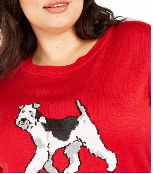 Tommy Hilfiger Suéter Feminino Plus Knit com Estampa de Cachorro, Médio, Vermelho, Tamanho 1X