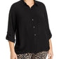 Blusa feminina Michael Kors Plus Swiss Dot com botões, preta, tamanho 2, extra grande