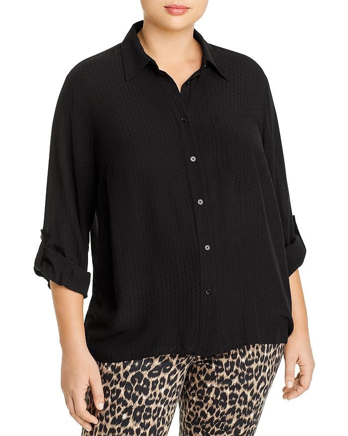 Blusa feminina Michael Kors Plus Swiss Dot com botões, preta, tamanho 2, extra grande