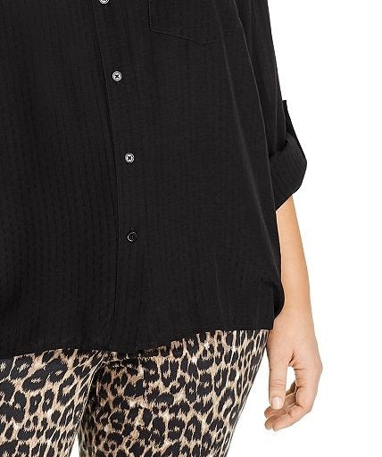 Blusa feminina Michael Kors Plus Swiss Dot com botões, preta, tamanho 2, extra grande