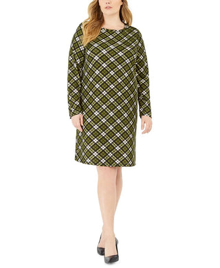 Vestido feminino xadrez plus size Michael Kors manga comprida verde tamanho 2X