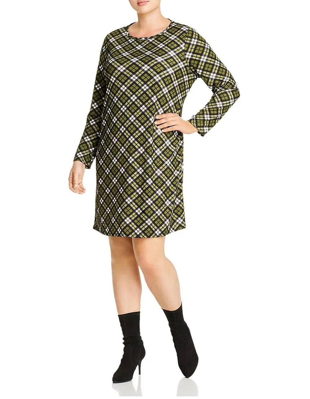 Vestido feminino xadrez plus size Michael Kors manga comprida verde tamanho 2X