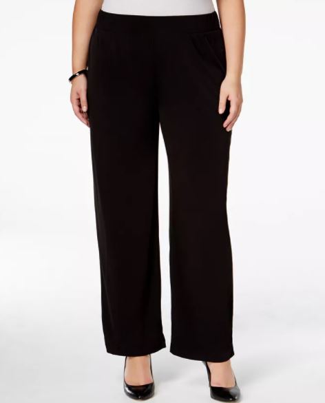 Calça feminina plus size NY Collection, perna larga, preta, tamanho 2X