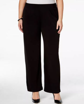 Calça feminina plus size NY Collection, perna larga, preta, tamanho 2X
