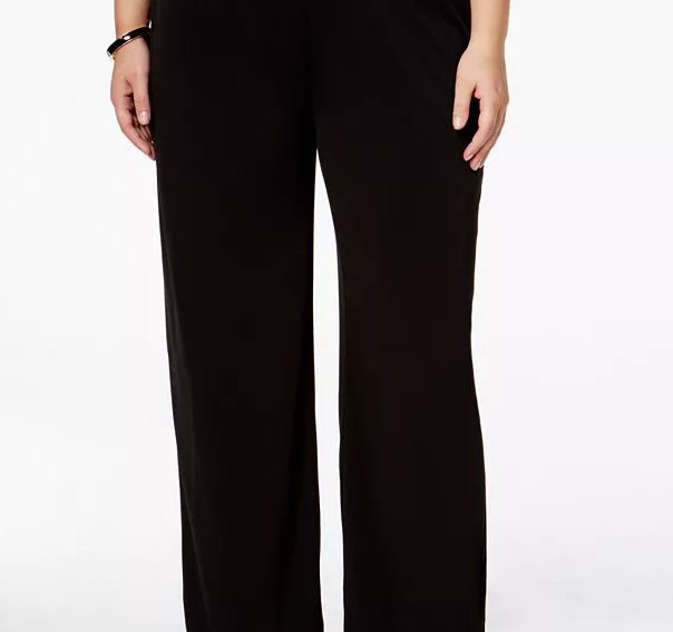 Calça feminina plus size NY Collection, perna larga, preta, tamanho 2X