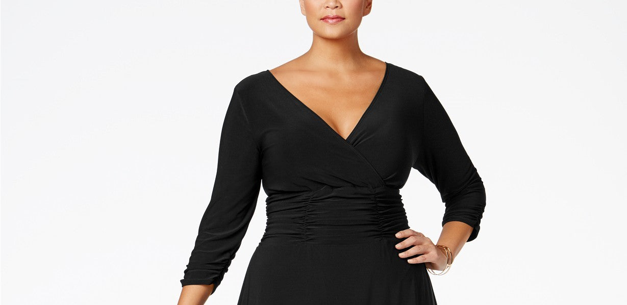 Vestido plus size franzido evasê da coleção feminina NY, preto, tamanho extra grande