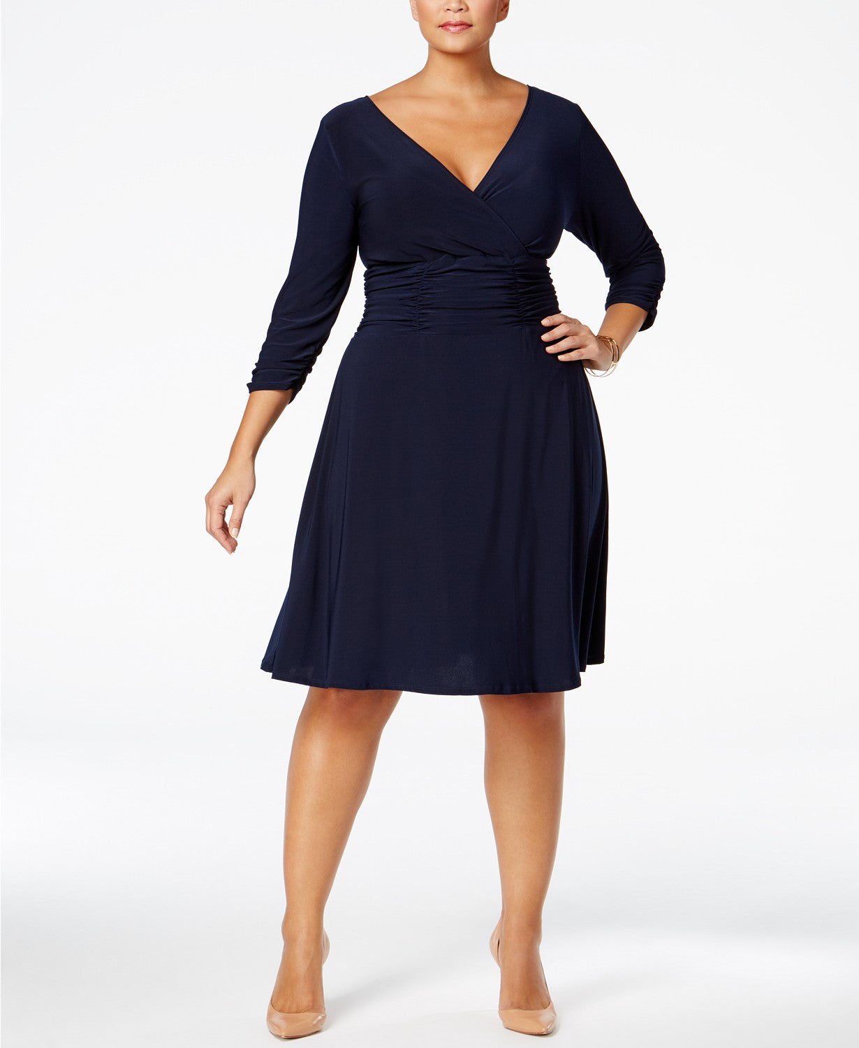 Vestido feminino plus size com babados evasê, azul, tamanho 3, extra grande, da NY Collection