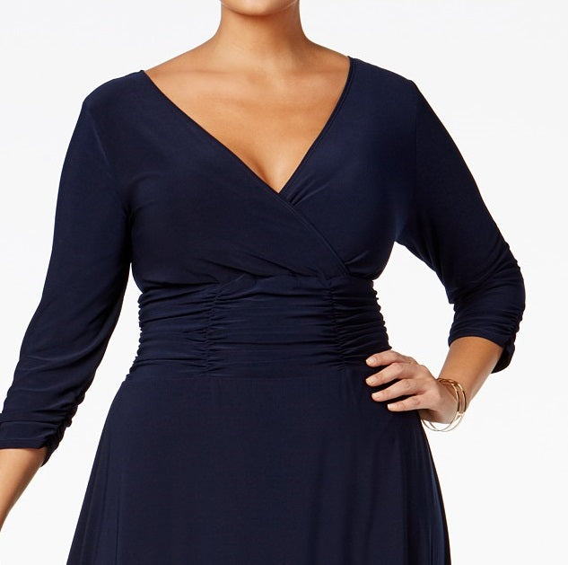 Vestido feminino plus size com babados evasê, azul, tamanho 3, extra grande, da NY Collection