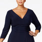 Vestido feminino plus size com babados evasê NY Collection, azul marinho, tamanho 2, extra grande