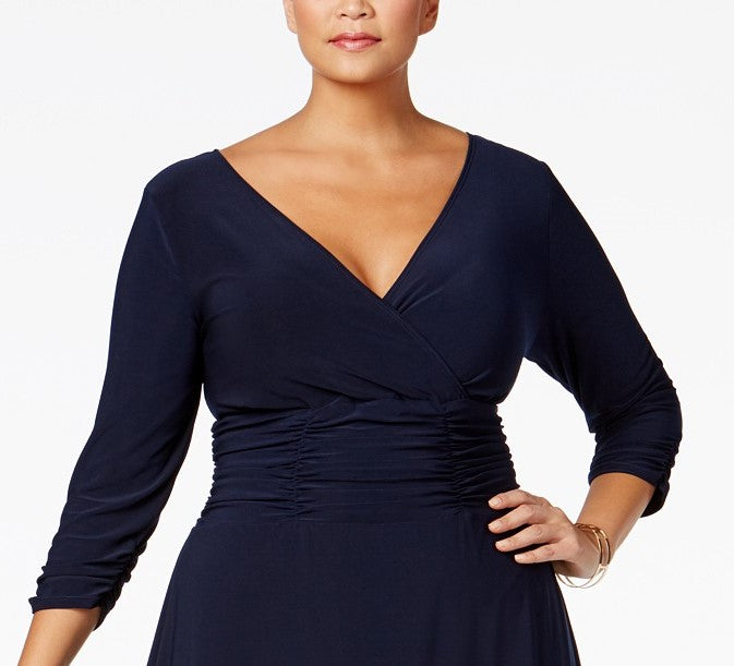 Vestido feminino plus size com babados evasê NY Collection, azul marinho, tamanho 2, extra grande