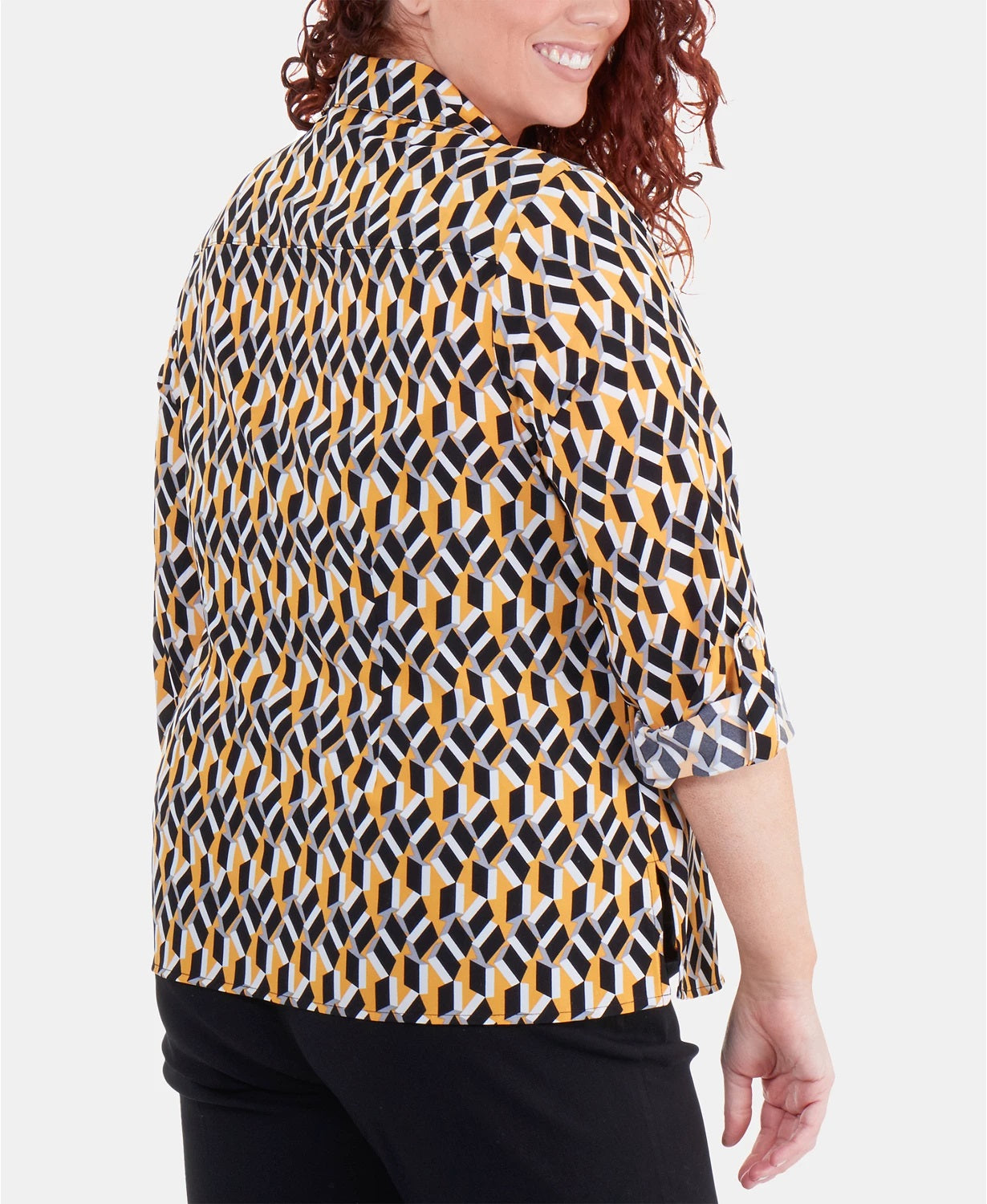 Camisa utilitária estampada plus size feminina NY Collection, amarelo escuro, tamanho 1X